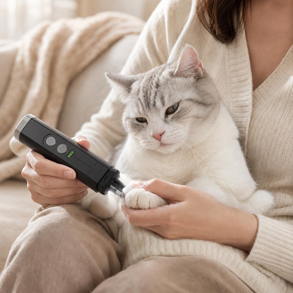 Limando las uñas de un gato con la lima eléctrica